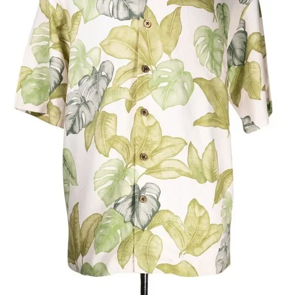 Hilo Hattie Mens Hawaiian Shirt Small Green Floral 100% Silk Aloha Beach Resort - Picture 6 of 8